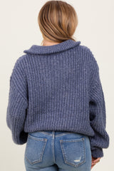 Blue Chunky Knit Quarter Zip Sweater