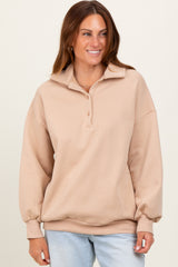 Beige Oversized Long Sleeve Polo Maternity Pullover