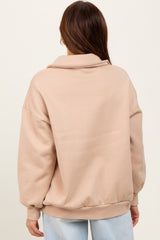 Beige Oversized Long Sleeve Polo Pullover