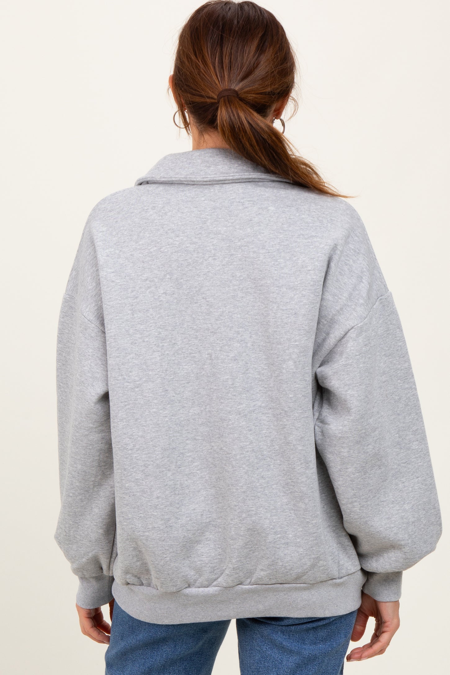 Heather Grey Oversized Long Sleeve Polo Pullover