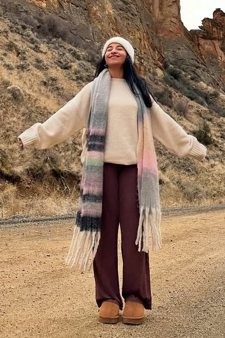 Cream Oversized Contrast Rib Sweater