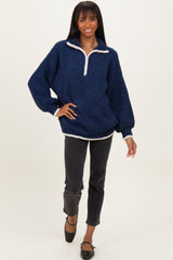 Navy Soft Fuzzy Knit Quarter Zip Pullover Sweater