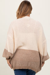 Cream Colorblock Bubble Sleeve Maternity Plus Cardigan