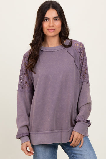 Lavender Lace Inset Exposed Seam Pullover Top