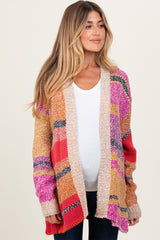 Fuchsia Oversized Colorblock Stripe Maternity Cardigan