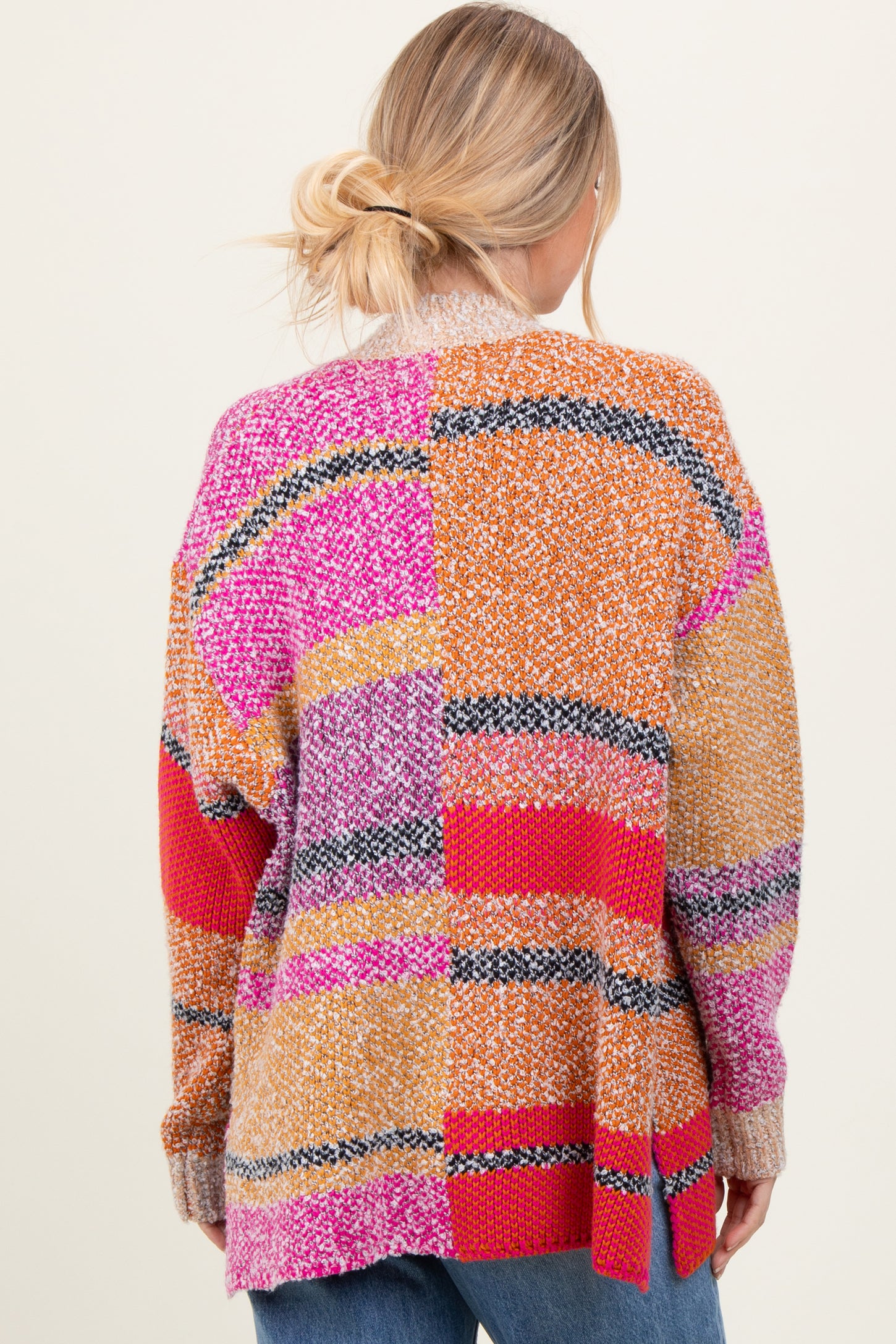 Fuchsia Oversized Colorblock Stripe Cardigan