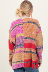 Fuchsia Oversized Colorblock Stripe Cardigan