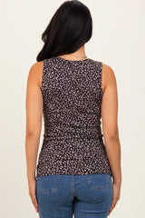 White Animal Print Ribbed Henley Sleeveless Top