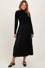 Black Knit Contrast Top Satin Maternity Midi Dress