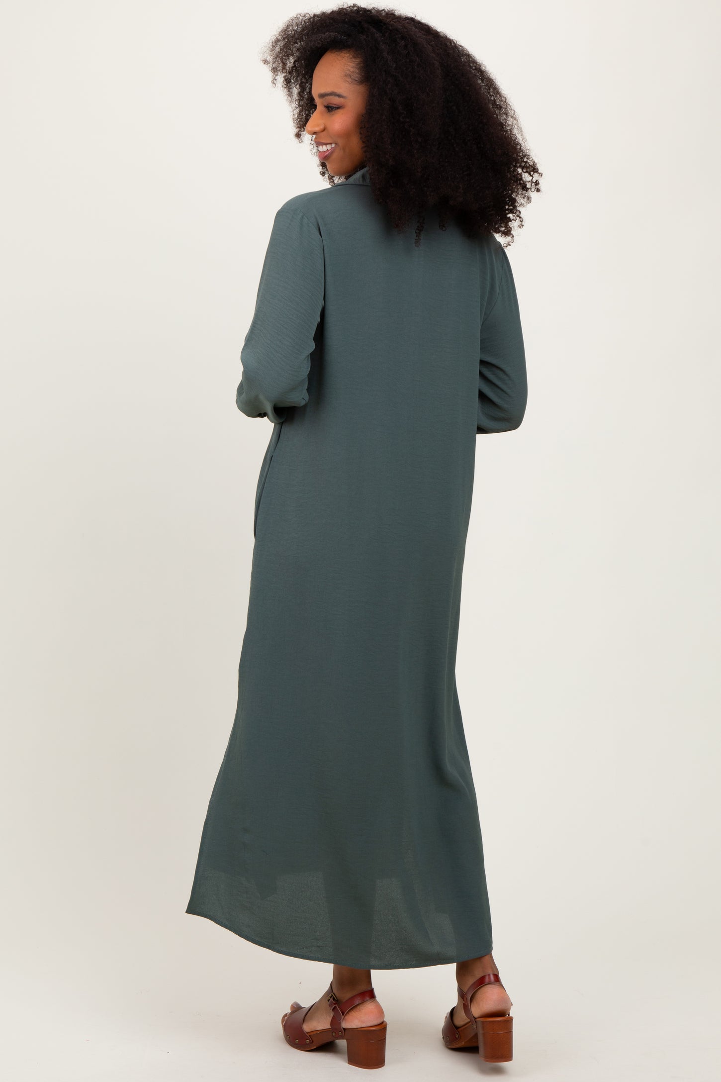 Olive Long Sleeve Button Down Maxi Dress