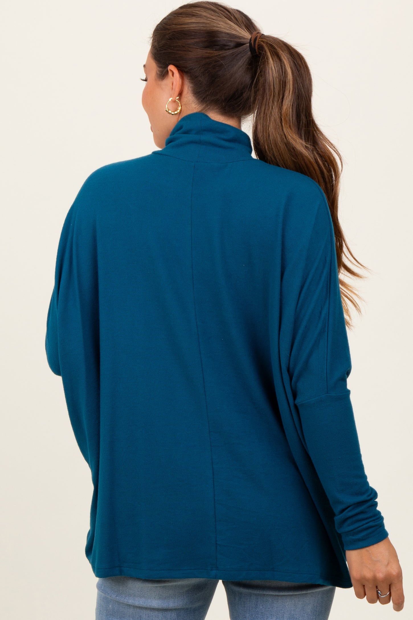 Dark Teal Brushed Knit Turtleneck Dolman Sleeve Maternity Top