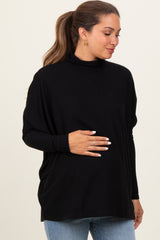 Black Brushed Knit Turtleneck Dolman Sleeve Maternity Top