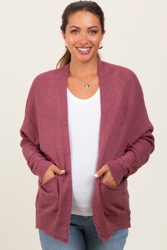 Magenta Pocketed Open Maternity Cardigan