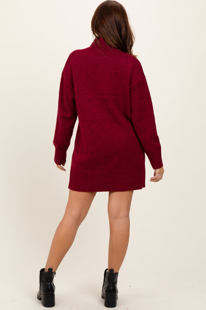 Burgundy Turtle Neck Mini Sweater Dress
