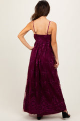 Plum Floral Lace Overlay Maxi Dress