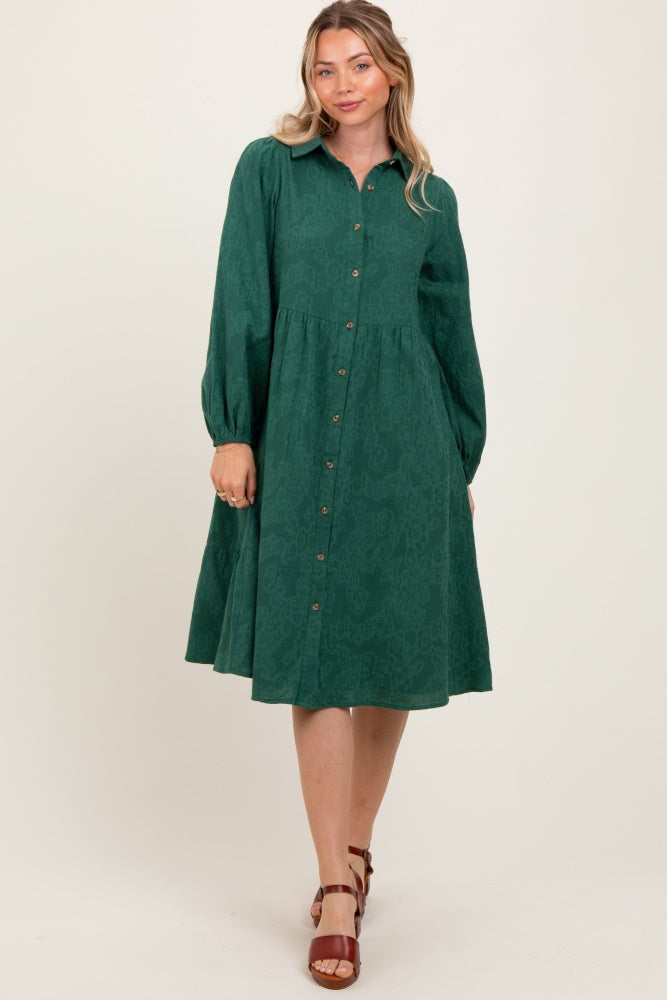 Forest Green Tiered Button Down Shirt Dress