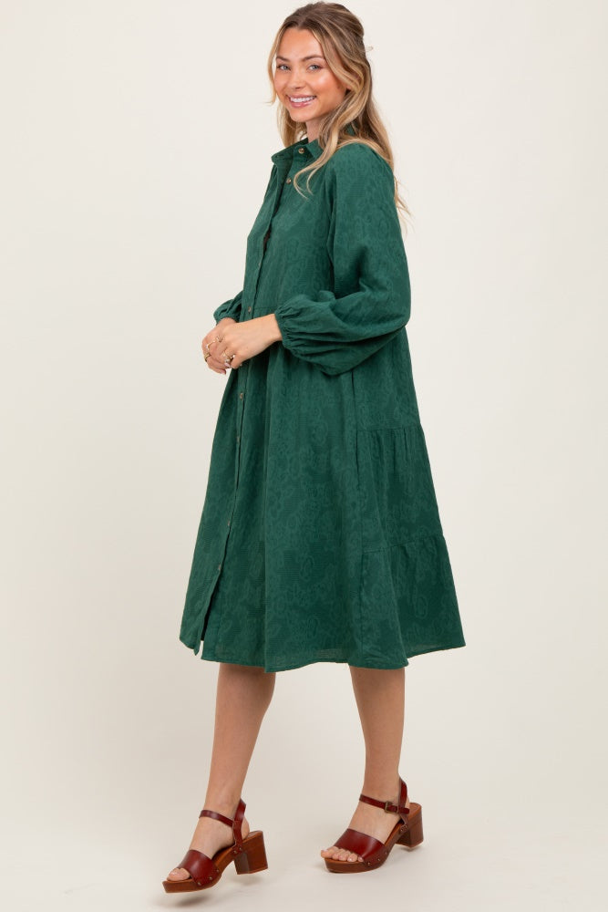 Forest Green Tiered Button Down Shirt Dress