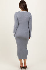 Grey Knit Bow Detail Sleeve Maternity Midi Sweater Dress