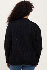Black Waffle Knit Button Up Cardigan