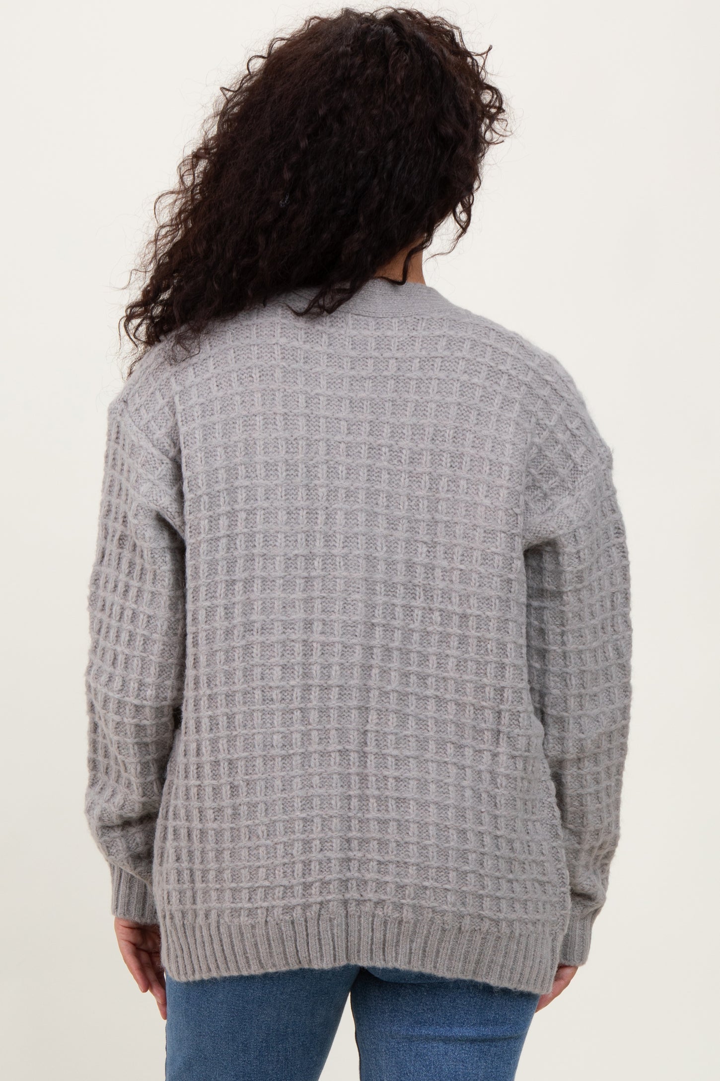 Heather Grey Waffle Knit Button Up Cardigan