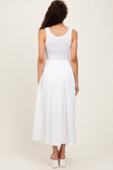 White Scoop Neck Contrast Skirt Maxi Dress
