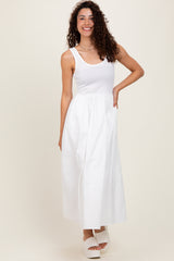 White Scoop Neck Contrast Skirt Maxi Dress