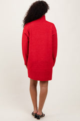 Red Chunky Knit Turtleneck Mini Sweater Dress
