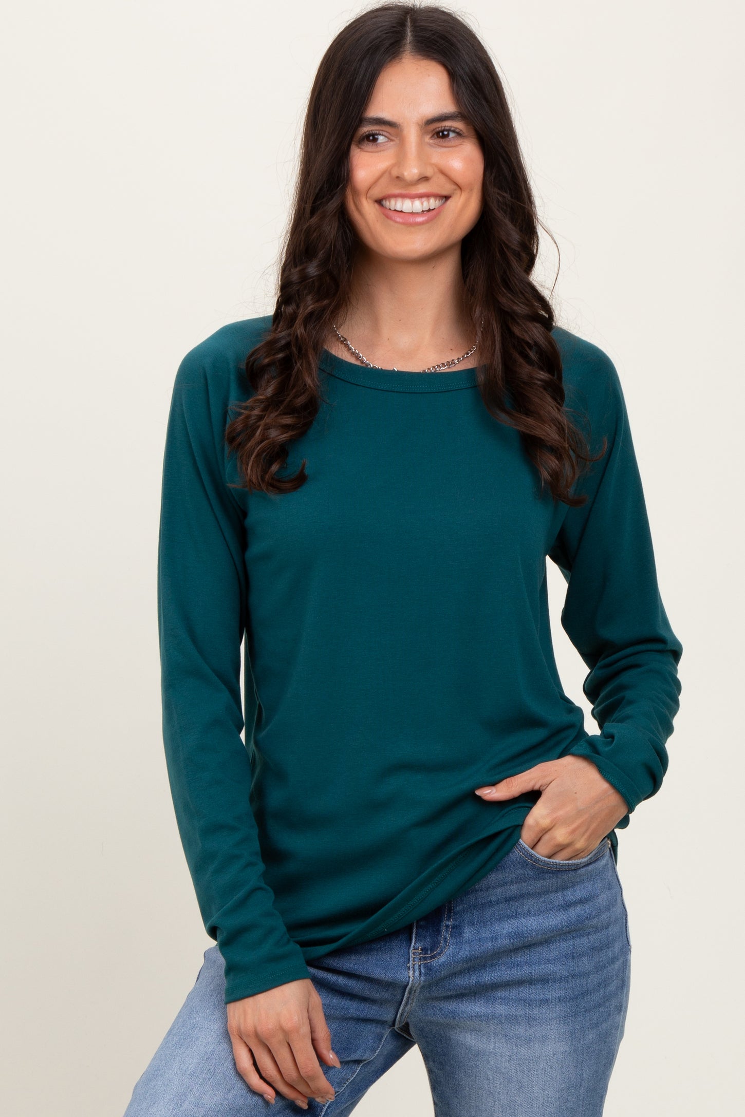 Deep Teal Raglan Long Sleeve Maternity Top
