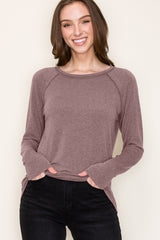 Brown Exposed Stitch Long Sleeve Top