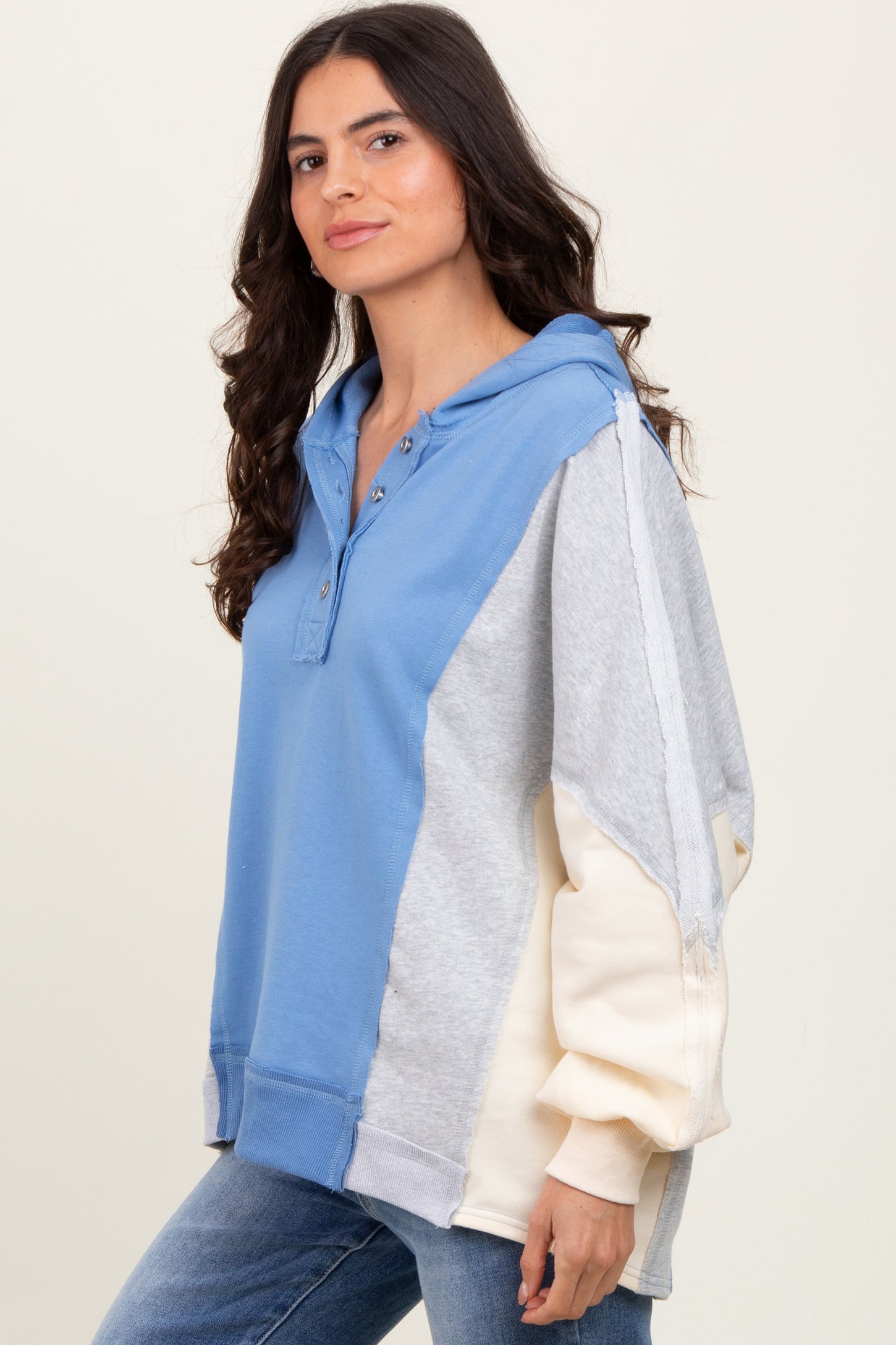 Light Blue Colorblock Dolman Sleeve Hoodie