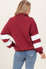 Burgundy Half Zip Stripe Sleeve Pullover