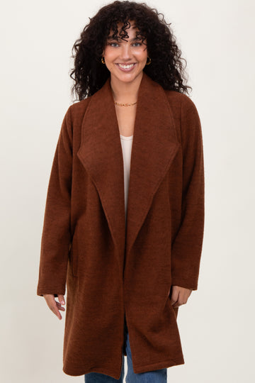 Brown Knit Relaxed Fit Coat Jacket