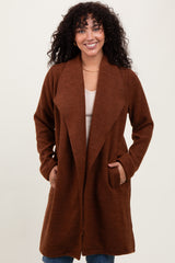 Brown Knit Relaxed Fit Coat Jacket