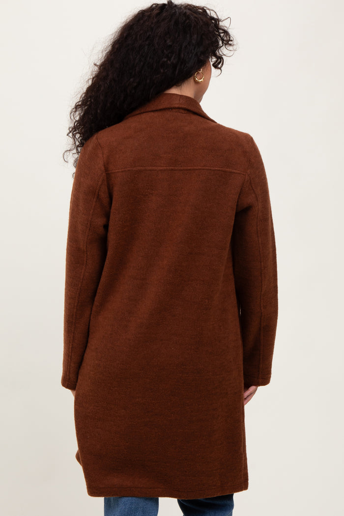 Brown Knit Relaxed Fit Coat Jacket