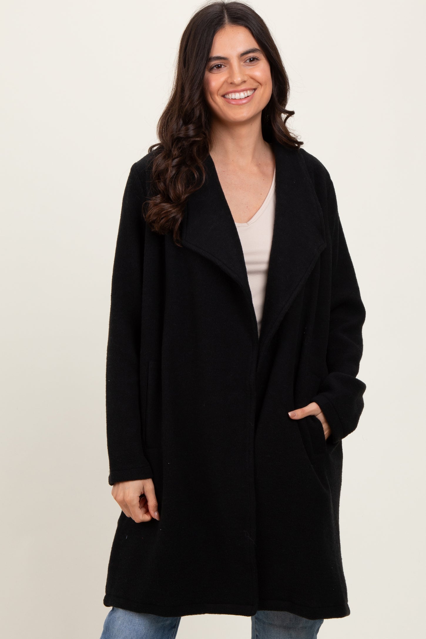 Black Knit Relaxed Fit Coat Jacket