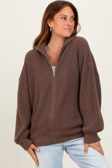 Mocha Oversized Zip Up Cardigan