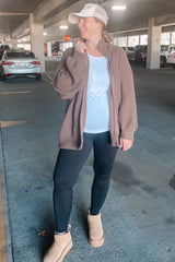 Mocha Oversized Zip Up Cardigan