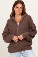Mocha Oversized Zip Up Cardigan