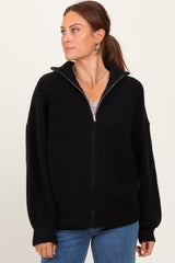 Black Oversized Zip Up Maternity Cardigan