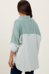 Light Olive Colorblock Stripe Oversized Maternity Button Down