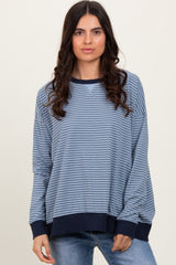 Blue Striped Oversized Crewneck Pullover