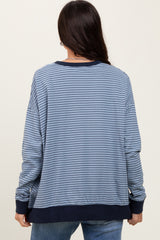 Blue Striped Oversized Crewneck Pullover