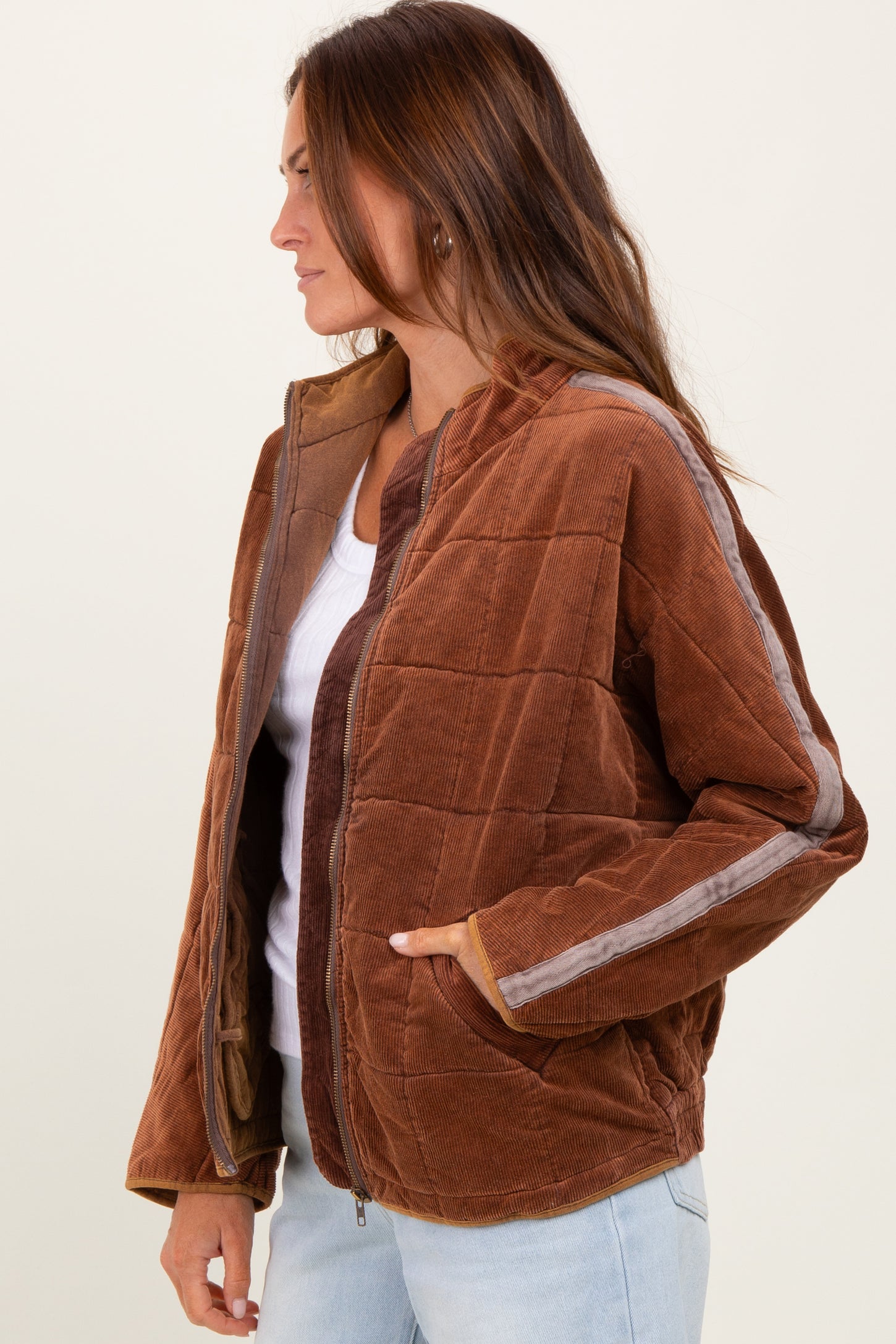 Brown Quilted Corduroy Puffer Jacket