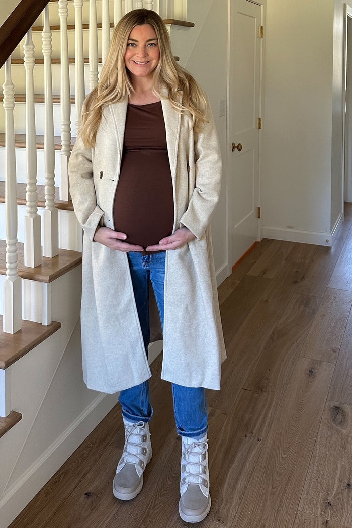 Cream Felted Double Breasted Lapel Maternity Button Coat
