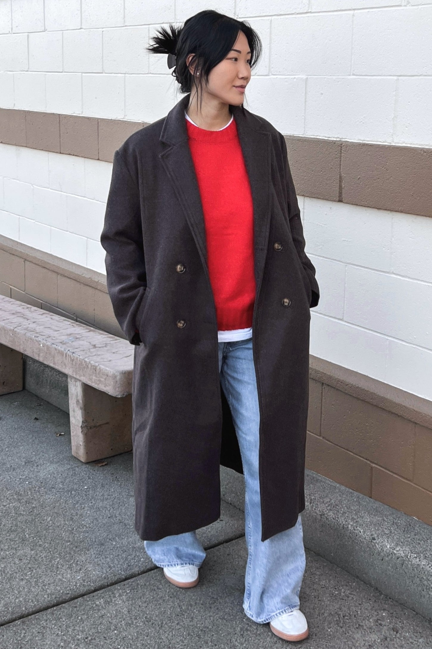 Brown Felted Double Breasted Lapel Button Coat