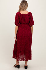 Burgundy Textured Tiered Maternity Midi Dress