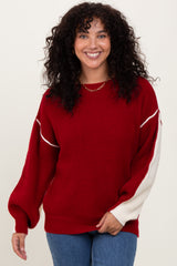 Burgundy Ivory Colorblock Oversized Sweater