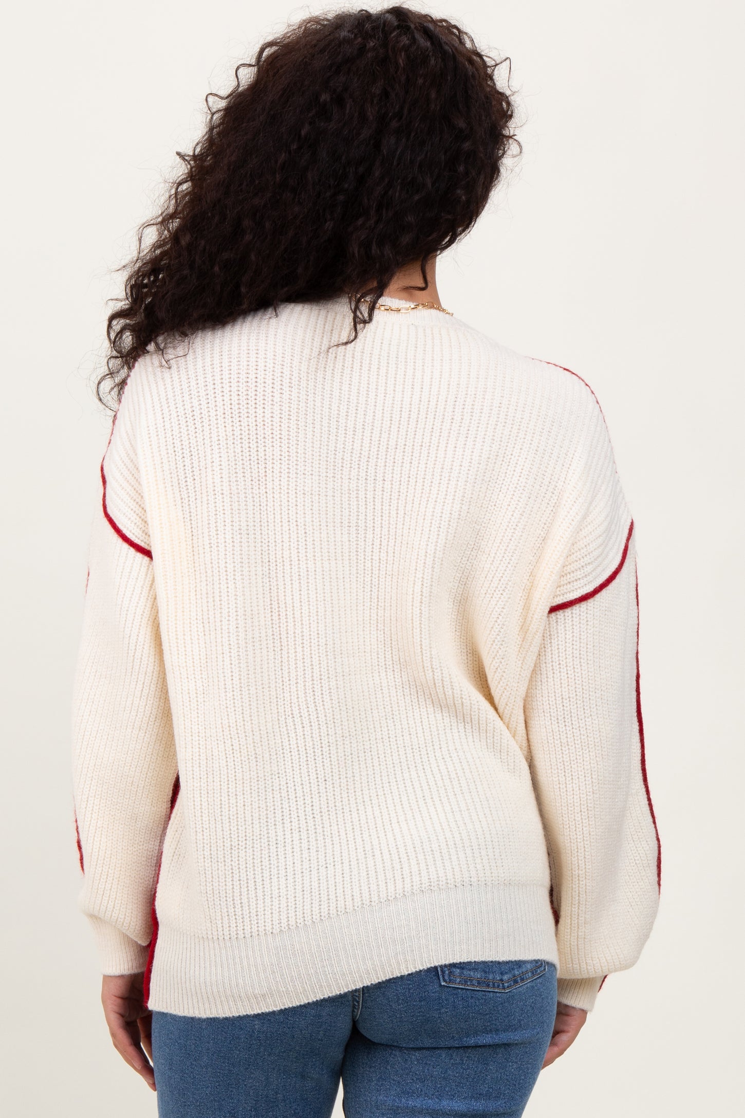 Burgundy Ivory Colorblock Oversized Sweater