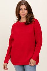 Red Basic Chunky Knit Maternity Sweater