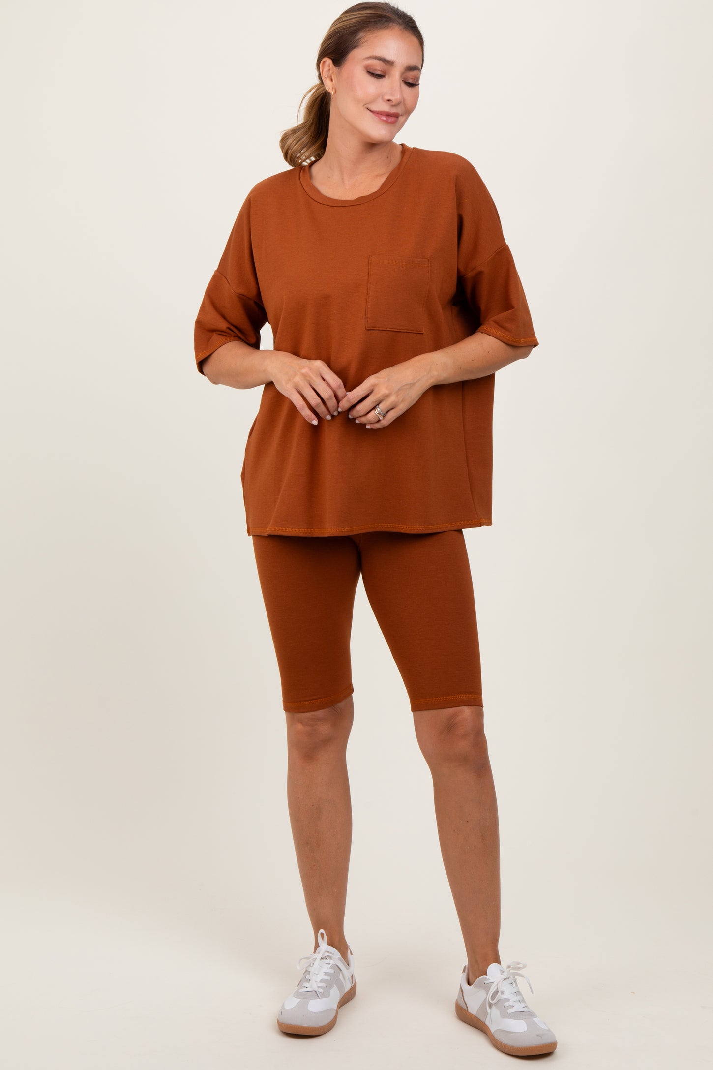 Rust Oversized Short Sleeve Biker Short Set